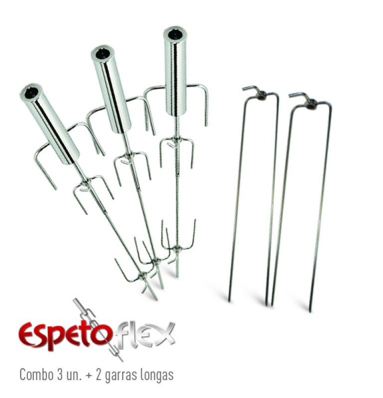 Combo 3 + 2 garras longas Espetoflex - Espeto giratório movido