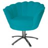 Poltrona Cadeira com Base Giratoria Cromado Pétala Suede Turquesa - 1