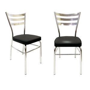 Kit 2 Cadeiras de Cozinha com Reforço Cromada Assento Grosso Preto - Poltronas do Sul