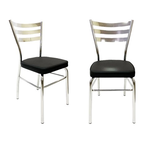 Kit 2 Cadeiras de Cozinha com Reforço Cromada Assento Grosso Preto - Poltronas do Sul