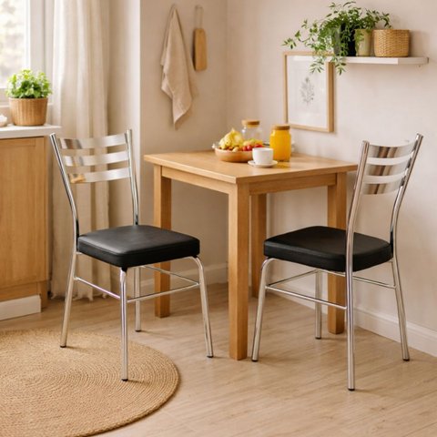 Kit 2 Cadeiras de Cozinha Jantar com Reforço Cromada Assento Grosso Preto