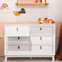 Ver mais imagens de Cômoda Infantil 6 Gavetas Branco Fosco em MDF com Puxadores em Couro