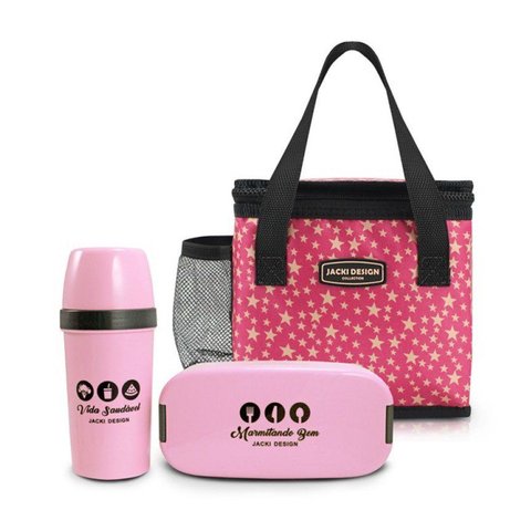Bolsa Térmica Feminina Lanche + Marmita + Garrafa: 3 Peças Jacki Design Kit Fitness