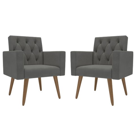 Kit 2 Poltronas para Salão de Beleza e Sala de Espera Thais Suede Cinza