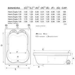Banheira de Hidromassagem Hierro Dupla 1,70x1,20x0,40 Acrilico-Completa - 6 Banheira de Hidromassagem Hierro Dupla 1,70x1,20x0,40 Acrilico-Completa - 6