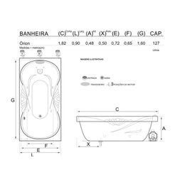 Banheira de Hidromassagem Orion Individual 1,82x0,90x0,48 Acrilico-Completa+Base Acoplada+Aquecedor - 5