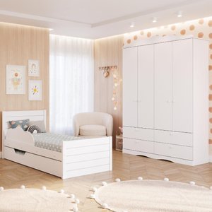 Quarto Infantil Completo Bicama Guarda Roupas 4 Gavetas 4 Portas Provençal 100% Mdf