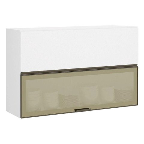 Armário Basculante Misto Perola 120 Cm 2 Portas Alumínio e com Vidro Reflecta Bronze Luciane