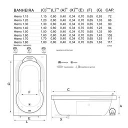 Banheira de Hidromassagem Hierro Individual 1,70x0,80x0,40 Acrilico-Completa+Base Acoplada+Aquecedor - 6