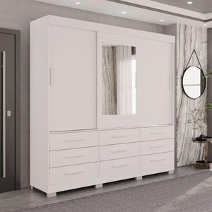 Guarda Roupa New Star 3 Portas 9 Gavetas com Espelho Salleto Branco