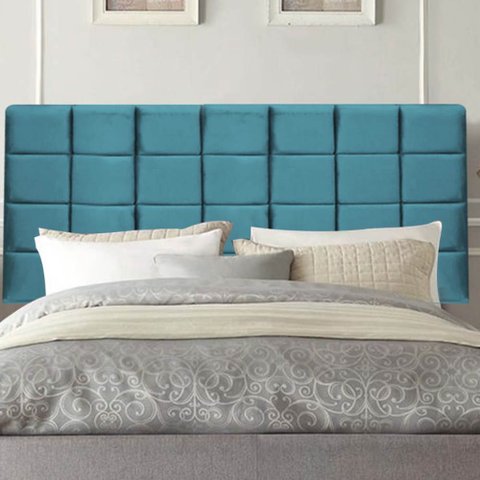 Painel Estofado Luxo Clara 195cm King Size para Cama Box Suede Azul Turquesa - Gat Magazine