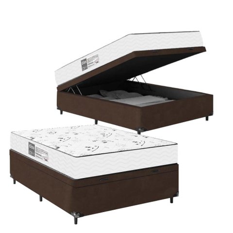 Baú Casal Suede Marrom+ Colchão D33 One Face Branco- E-shop Casa