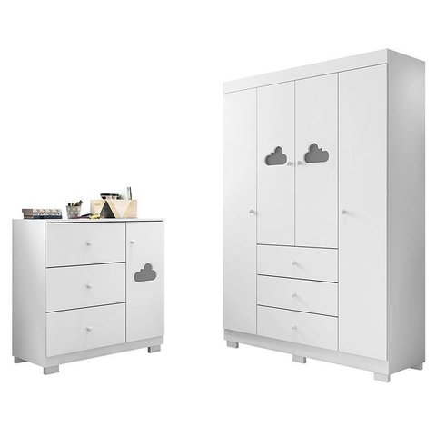 Jogo de Quarto Infantil Ane com Guarda Roupa e Cômoda Branco - Phoenix Baby