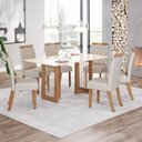 Ver imagem 1 de Conjunto Sala de Jantar Mesa Canto Reto com Vidro 6 Cadeiras Yara Off White/Nature/Linho