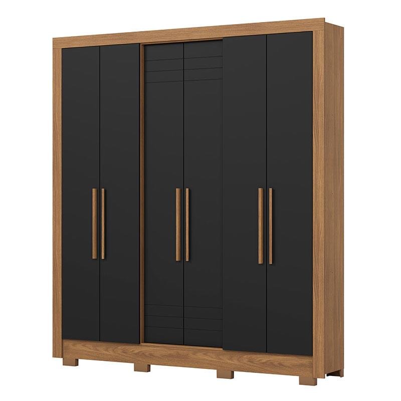 Guarda Roupa Casal B366 Nature Preto Hp Henn - Briz Móveis