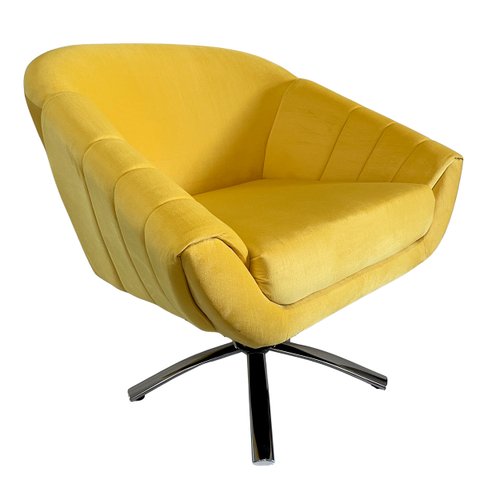 Poltrona Giovana Base Giratória Cromado em Sued Premium:amarelo