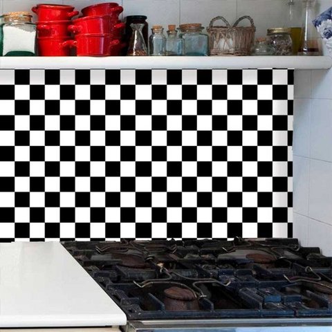 Papel de Parede Auto Adesivo Lavável Pastilha Pa0046 Preta e Branca