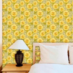 Papel de Parede Adesivo Lavável f0149 Floral Retrô Amarelo