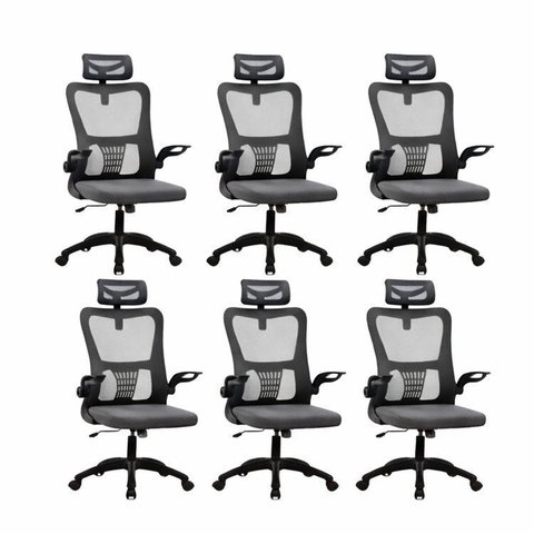 Kit com 6 Cadeiras de Escritório com Encosto Presidente Office Baltimore Preto Rivatti