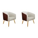 Ver imagem 1 de Kit 02 Poltronas Cadeira Luiza Corino Nozes e Linho Cru Sala de Jantar Recepção Escritório do Lar Mó