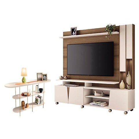 Estante Home Theater Virtus Castanho Off White com Aparador Infinity Off White - Hb Móveis