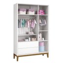 Ver imagem 3 de Dormitório Infantil Classic 3 Portas, Cômoda 3 Gavetas, Berço Branco com Pés Amadeirado e Colchão -