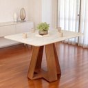 Ver imagem 1 de Mesa de Jantar Tampo Retangular Chanfrado Curvo Mad/vid 120 X 90cm Kiara Freijó Quartzo- Mabe