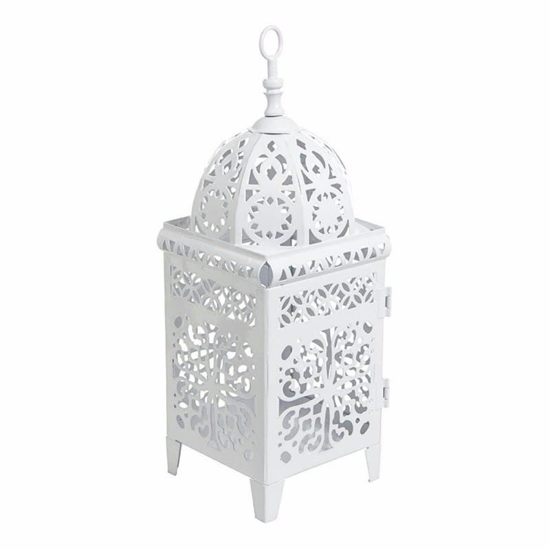 Luminária Jardim Lanterna Marroquina Oriental Metal Branca MadeiraMadeira