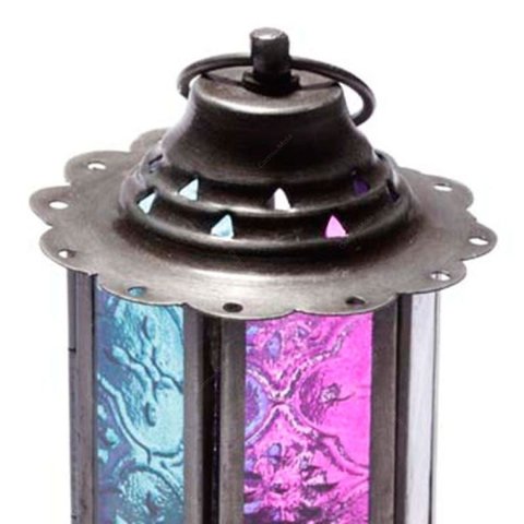 Lanterna Pink e Azul em Metal e Vidro - 12x8,5 cm