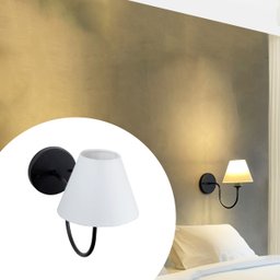 Arandela Curvada Clássica Preto com Cúpula Branca para Sala, Corredor, Quarto, Cama, Cabeceira - 5