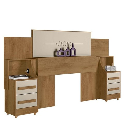 Cabeceira Box Casal / Queen / King com 2 Criados Síria Rv Móveis Cinamomo/off White