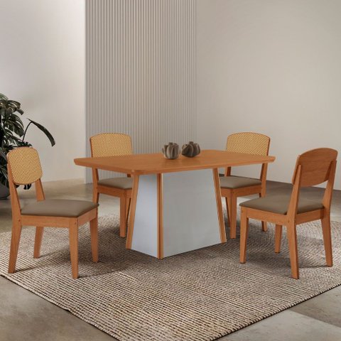 Mesa de Jantar Diane 120cm Tampo Mdf Laminado com 4 Cadeiras Copper Premium Moderna Mobília