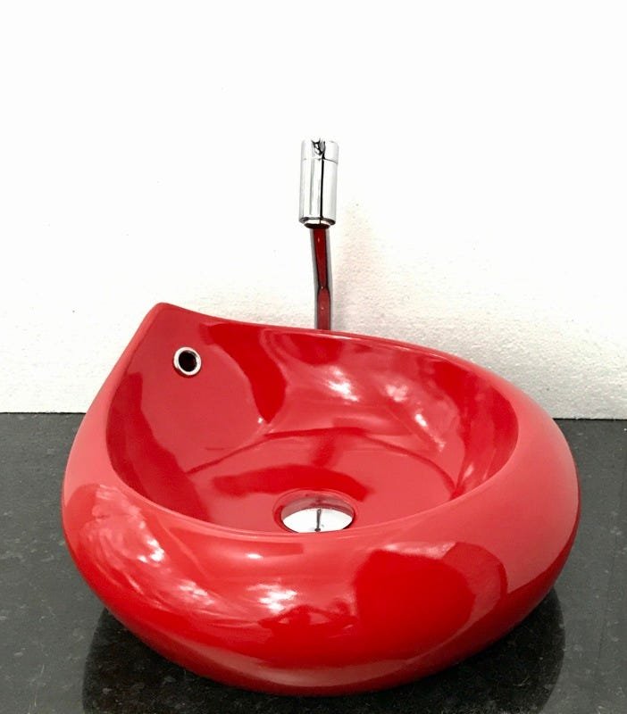 Kit com cuba louça vermelha gota,válvula e torneira cromada - 1