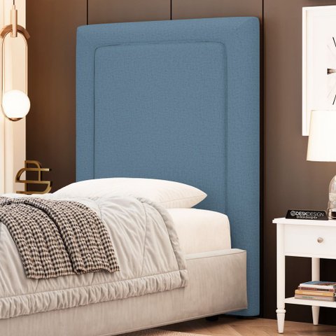 Cabeceira Cama Box Solteiro Alba 90cm com Frame Linho Azul - Desk Design