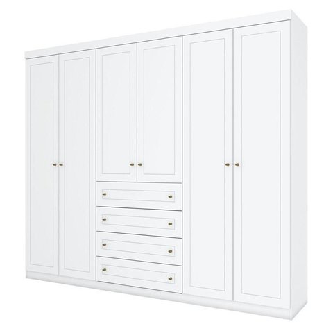 Quarto Infantil Americano 6 Portas com Berço Multifuncional Atlanta Branco Fosco e Colchão Ortobom -