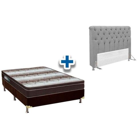 Cama Box Queen Ortopédico Ortobom com Cabeceira - Imperatriz Cinza