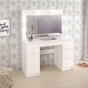 Ver imagem 1 de Penteadeira Camarim Com Espelho e Luzes 117 Cm Bianca 5 Gavetas MDP Branco - ClickLar