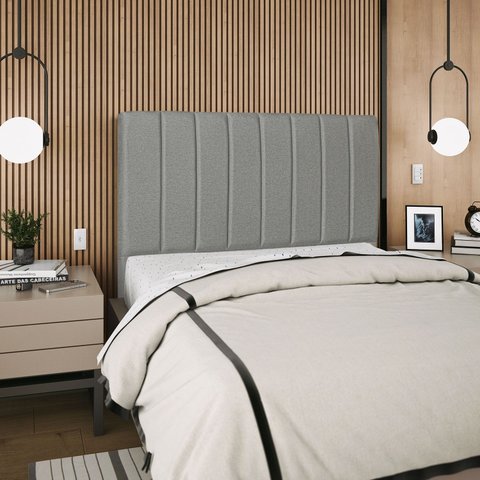 Cabeceira Estofada Casal Carla 140cm Linho Cinza Escuro