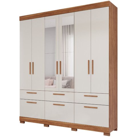 Guarda Roupa Lisboa 6 Portas de Bater 5 Gavetas Espelho Mdf