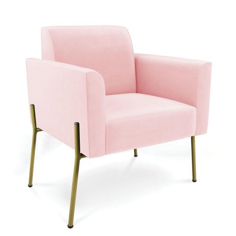 Poltrona Pé de Ferro Dourado Decorativa Marisa Suede D03 Rosa Bebê