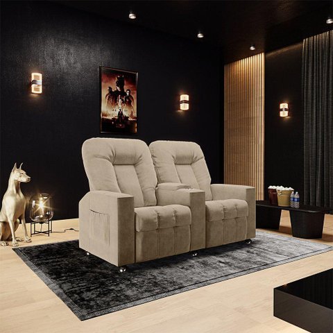 Poltrona Reclinável 2 Lugares para Sala de Cinema Arsenal Suede Bege
