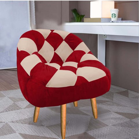 Poltrona Paloma Escritório Sala Pé Palito Suede Vermelho e Suede Bege Rosado - Dominic Decor