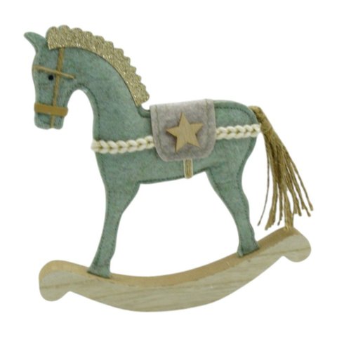 Decoração Cavalo de Balanço Verde e Cinza 21cm | Natal Encantado Formosinha