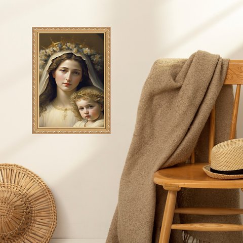 Quadro Sacro Moldura Dourada Madona 45x34cm:com Acetato