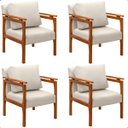 Ver imagem 1 de Kit 4 Poltrona Sala Decorativa Dallas Estofada Veludo Gelo Base Madeira Castanho - Arkell