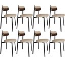 Ver imagem 1 de Kit 08 Cadeiras Estofada para Sala de Jantar Astrid Preto C01 Linho Areia Courino Whisky - Lyam
