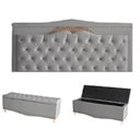 Ver imagem 1 de Kit Barcelona Cabeceira de Cama Painel e Calçadeira Baú Casal 140 Cm Suede Prata do Lar Móveis e