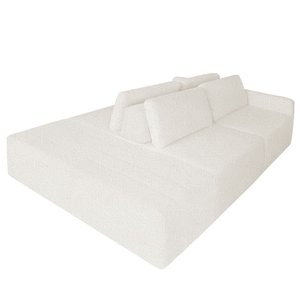 Sofá Ilha Eros Modular com Puff 255 Cm Bouclê Off White