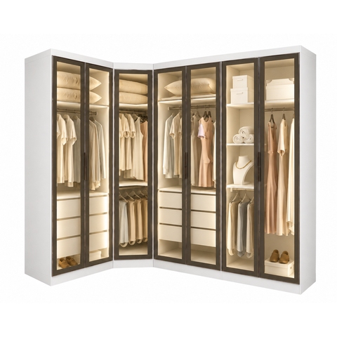 Guarda-Roupa Modulado Reflecta com LED Canto Oblíquo 7 Portas 6 Gavetas 100% MDF Cairo
