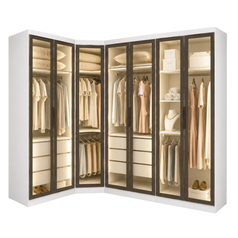 Guarda-Roupa Modulado Reflecta com LED Canto Oblíquo 7 Portas 6 Gavetas 100% MDF Cairo